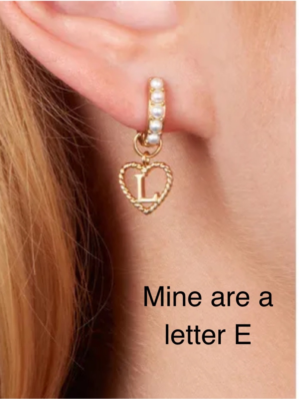 Rose Gold “E” Heart Huggie Earrings with Pearls - Brand